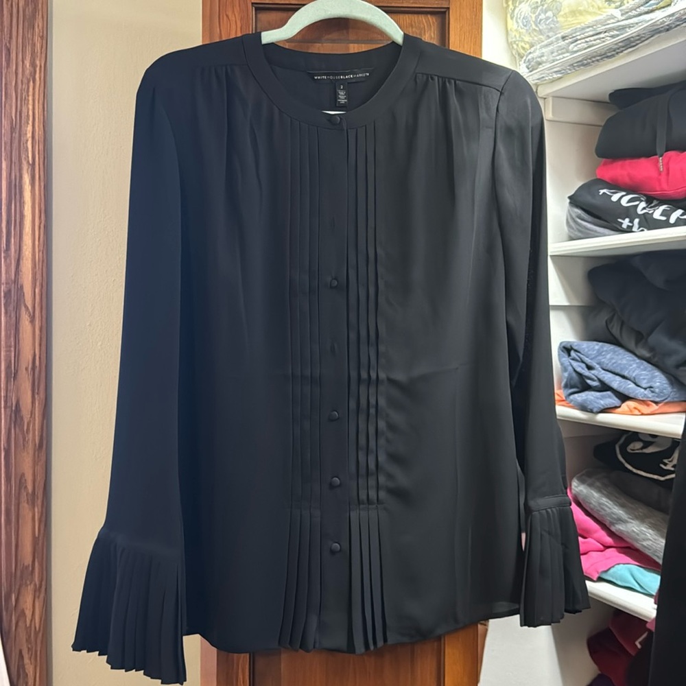 WHBM Black semi sheer blouse